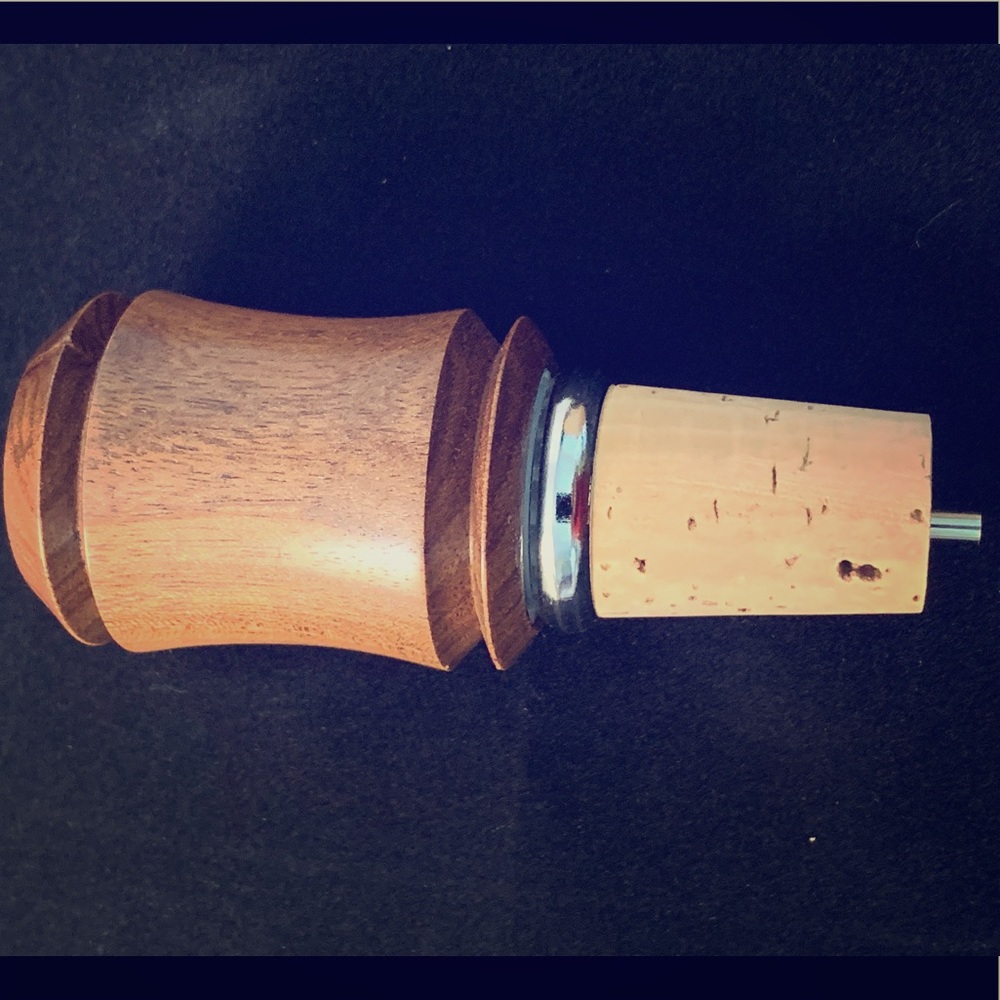 Hand turned bottle stopper with pour spout